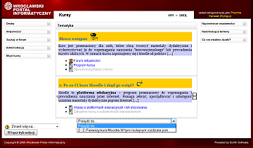 zwinięta strona kursu Moodle we Wrocławskim Portalu Informatycznym