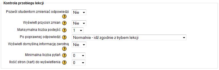 Opcje lekcji - kontrola przebiegu