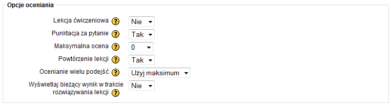 Opcje lekcji - ocenianie lekcji
