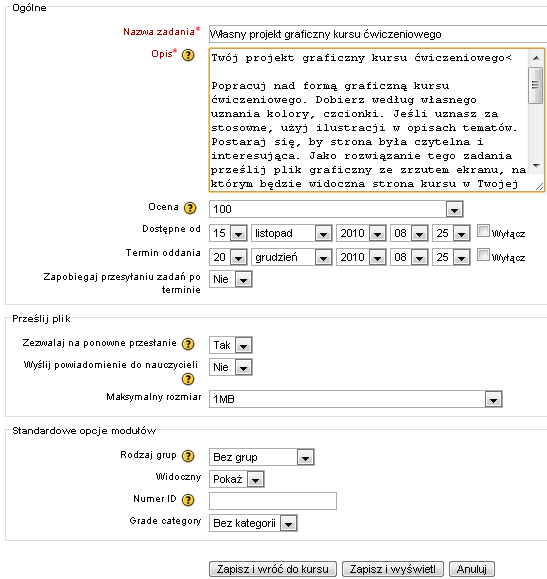 Formularz zadania typu Prześlij plik