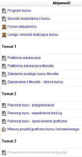 Raport aktywności - lewa strona